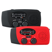 (Red) USB Solar Radio LED Emergency Lamp Flashlight Hand Crank Generation Camping Light
