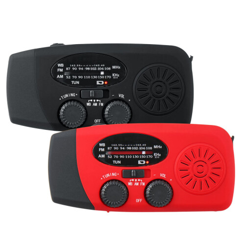 (Red) USB Solar Radio LED Emergency Lamp Flashlight Hand Crank Generation Camping Light