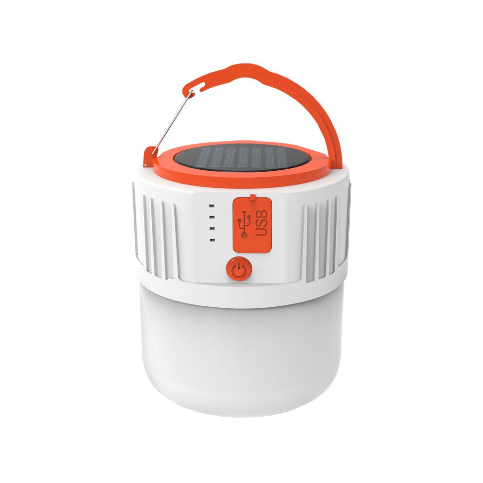 (White) Portable Night Market Hanging Lantern Solar Camping Lights Tent Lamp USB Charge Bulb for BBQ Hiking Emergency Power Bank 2400mAh