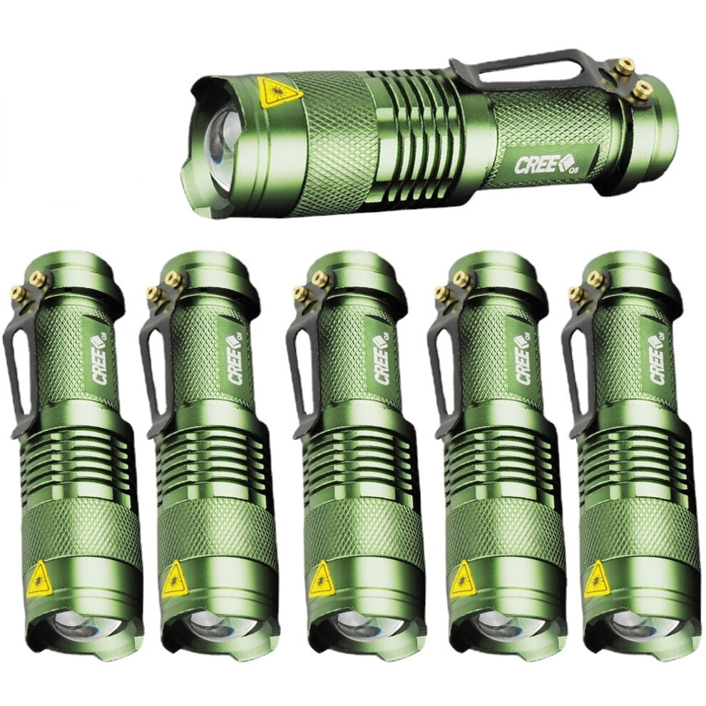 (light Green) Powerful Tactical Flashlights Portable LED Camping Lamps 3 Modes Zoomable Torch Light Lanterns Self Defense 6pcs