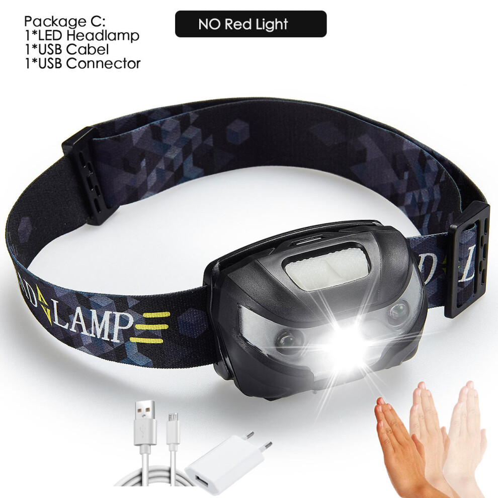 (Package C) 6000Lms LED Headlamp Rechargeable Body Motion Sensor Headlight Camping Flashlight Head Light Torch Lamp With USB