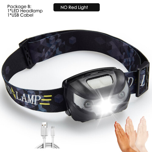 (Package E) 6000Lms LED Headlamp Rechargeable Body Motion Sensor Headlight Camping Flashlight Head Light Torch Lamp With USB 1