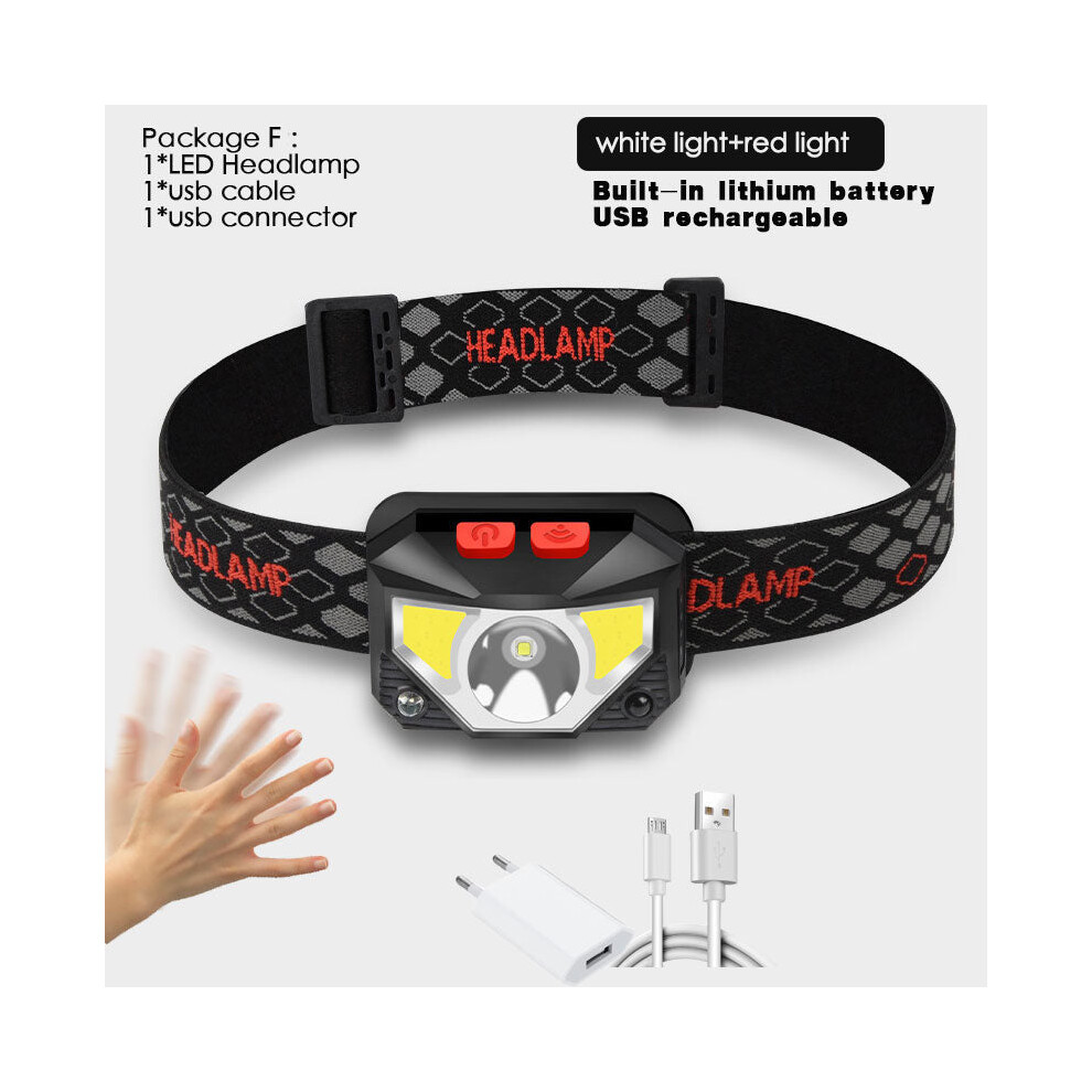 (Package F) 6000Lms LED Headlamp Rechargeable Body Motion Sensor Headlight Camping Flashlight Head Light Torch Lamp With USB