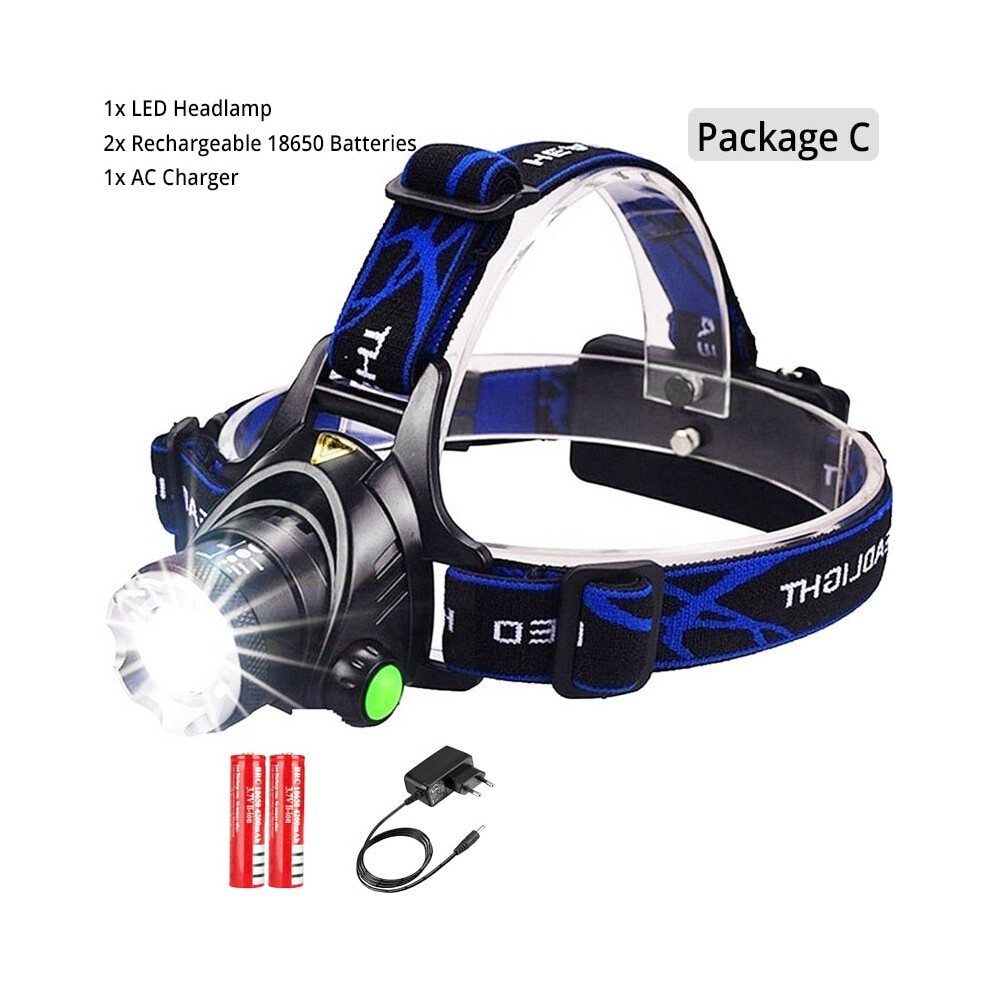 (L2-25000 Lumen, Package C) Powerful LED Headlamp USB DC Charging Headlight Waterproof Head Lamp Use 18650 Battery Zoomable Head Light for Camping-image-OPC-PFZMFJF-NEW