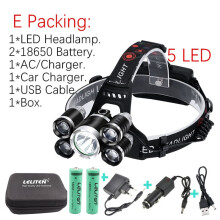 (No Zoom, E Packing -5LED) Rechargeable zoom led headlamp Fishing headlight Torch Hunting head lamp Camping Headlamp Flashlight head light