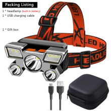 (C Packing) 5LED Bright Portable Headlamp USB Rechargeable Built-in 18650 Battery Flashlight Lightweight Outdoor Work Camping Lantern