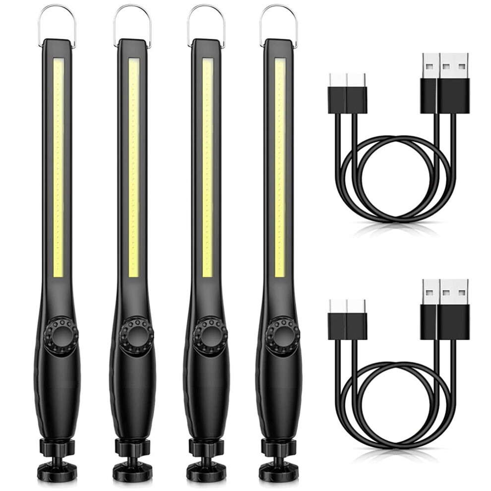 (4 pack) LED Flashlight Magnetic Work Light USB Rechargeable Torch Hook Portable Lantern Inspection Light Camping Car Repair Lamp