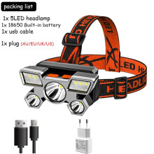 (B Packing) 5LED with Built-in 18650 Battery USB Rechargeable Portable Flashlight Lantern Headlamp Outdoor Camping Headlight Headlamps