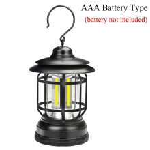 (AAA Battery Type) Mini Retro Camping Lantern USB Rechargeable Haning Hook Night Light Battery Powered Tent Table Light For Outdoor Emergency