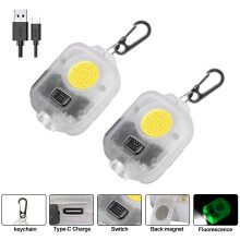 (2 pack White) Mini LED Keychain Flashlight Ultra Bright COB Key Ring Torch Light Rechargeable 500mAh Battery Pocket Light For Outdoor Camping