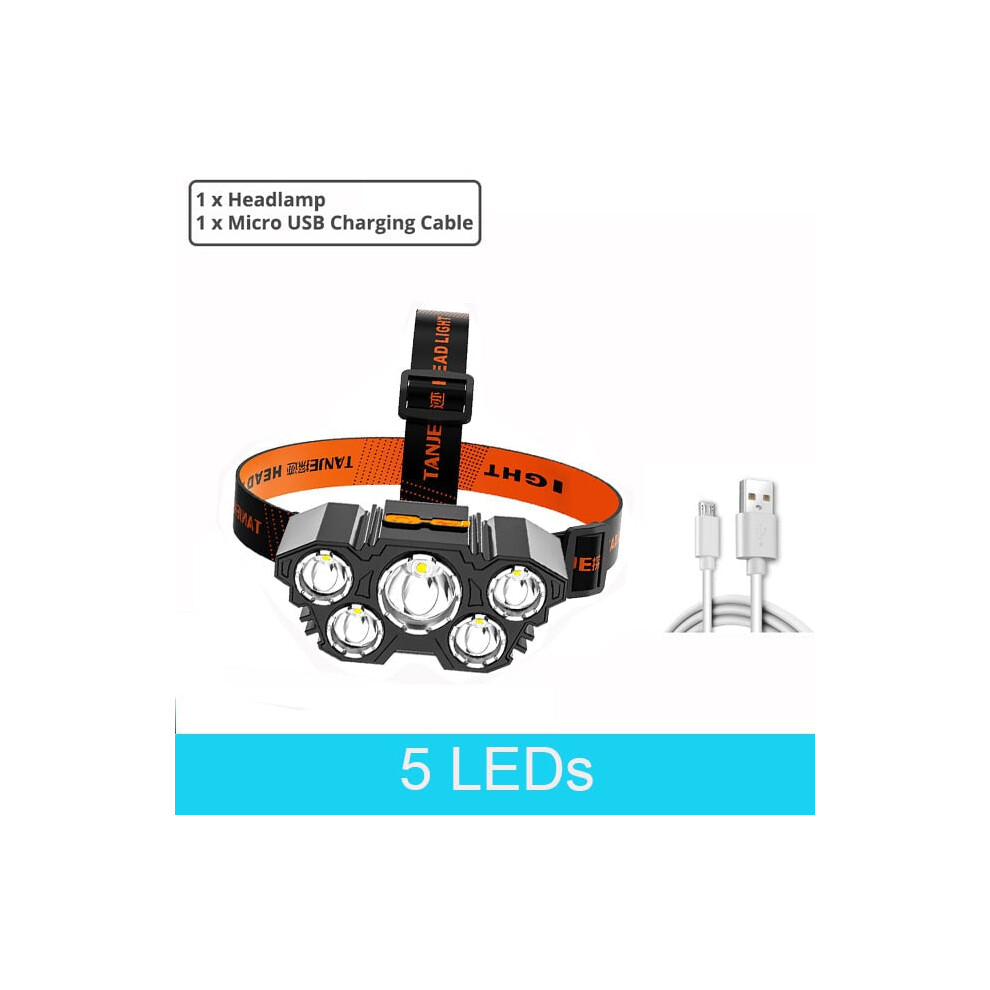 (5 LED) 12 LED Headlamp Rechargeable Fishing headlight Super Bright Camping Lantern Light Waterproof Outdoor Run Hiking Head Lamp
