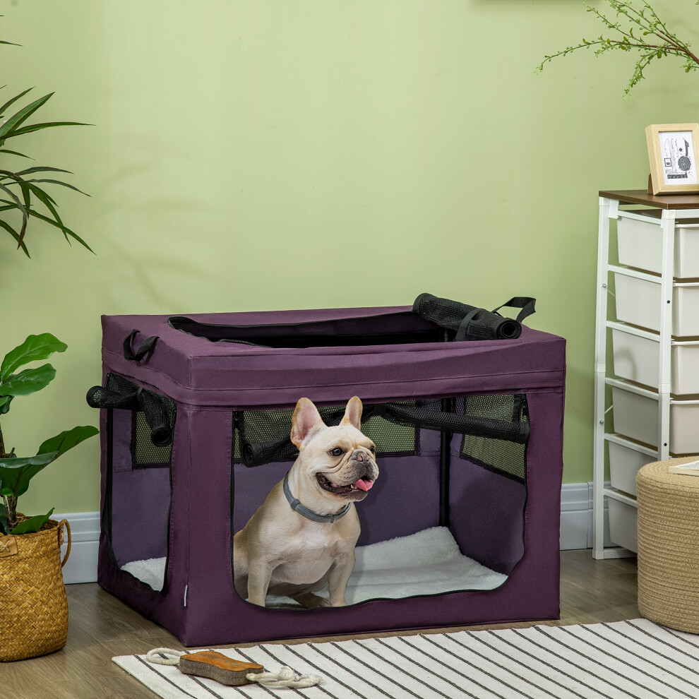 Pawhut 80Cm Soft Side Pet Carrier W/ Cushion, For Medium Dogs - Purple