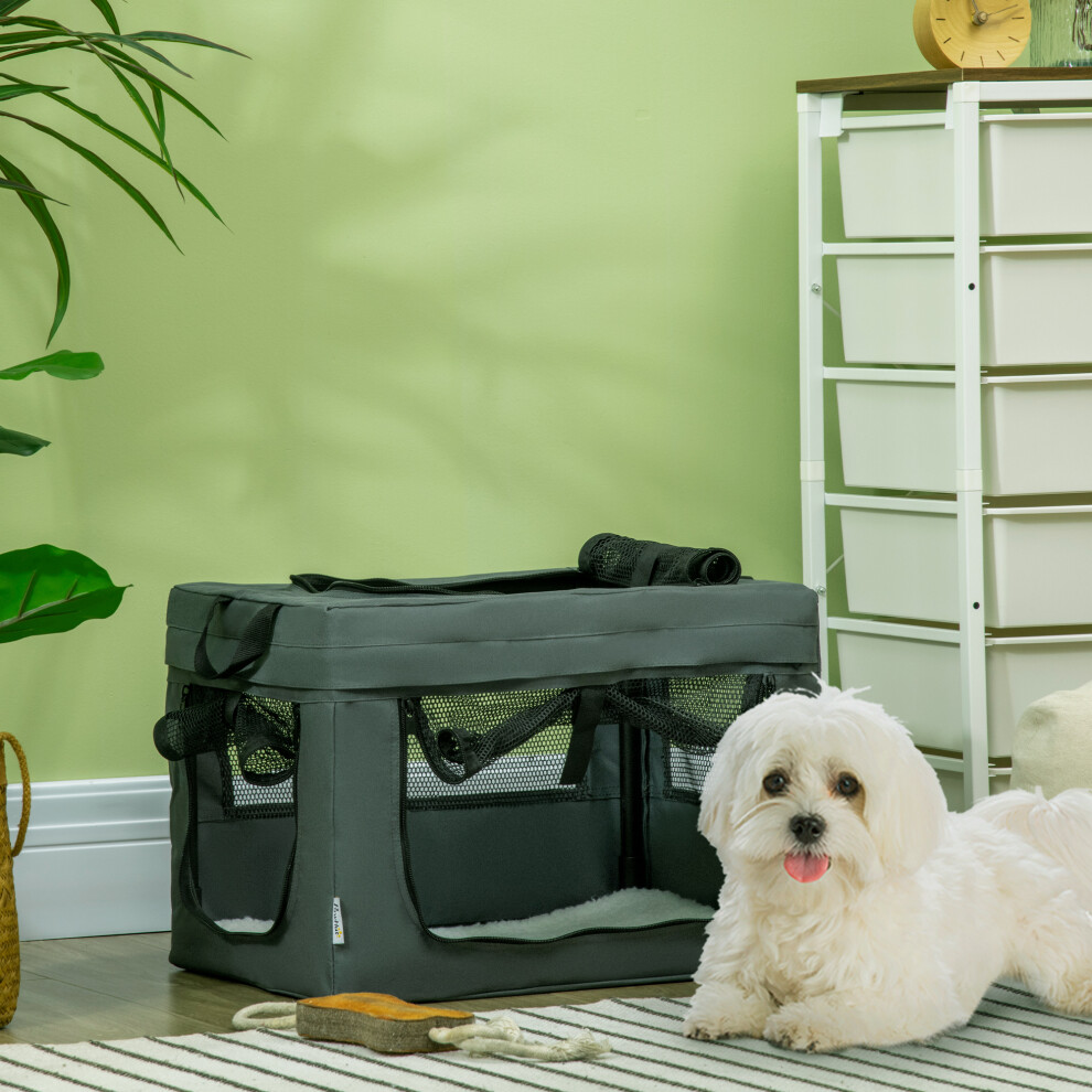 Pawhut 48.5Cm Soft Side Pet Carrier W/ Cushion, For Miniature Dogs - Grey