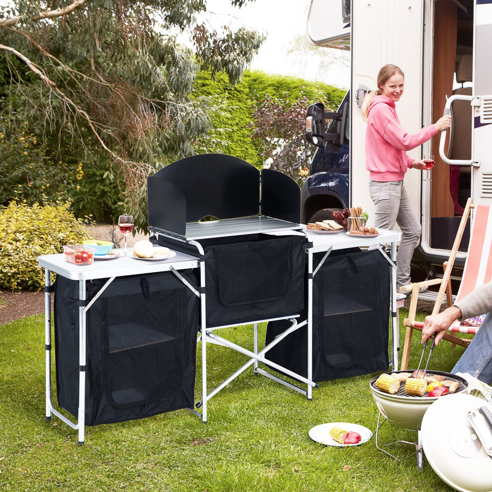 Outsunny Folding Camping Kitchen Portable Cooking Table Picnic Storage Cabinet