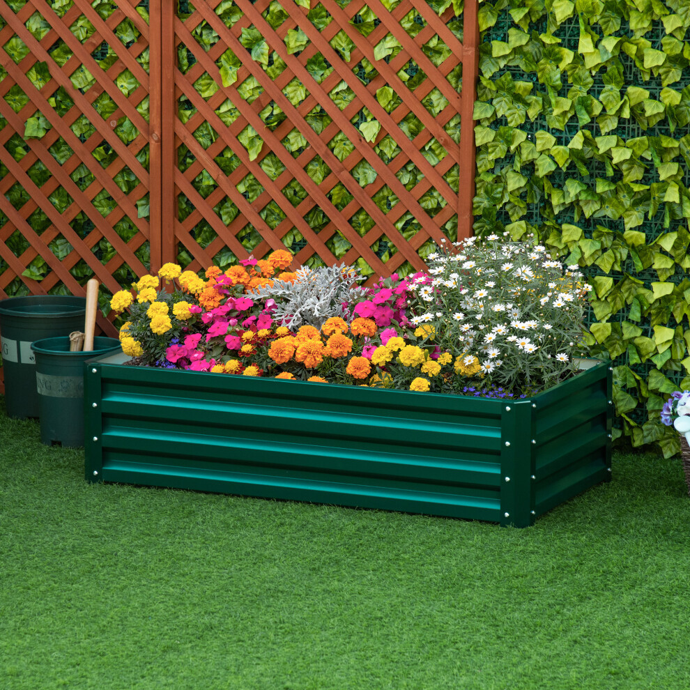Outsunny 120X60 Cm Modular Raised Garden Bed - Open-Bottom Steel Planter, Green (845-039V01gn)