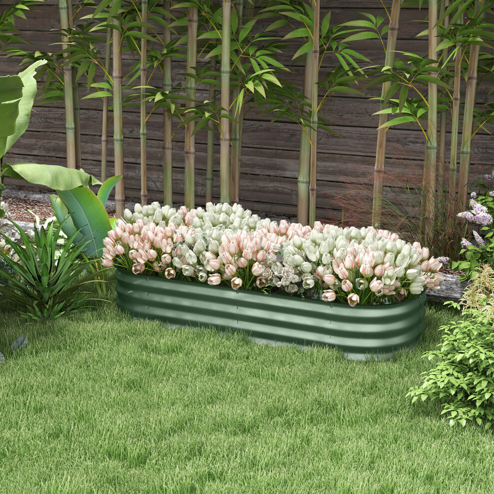 Outsunny Galvanised Raised Garden Bed Planter Box With Safety Edging, Green