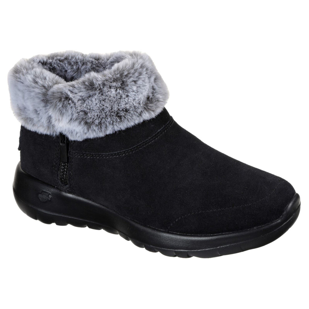 (Black, 5 (Adults')) Skechers On The Go Joy Savvy Wide Suede/Faux Fur Women's Black/Grey Boots