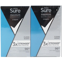 Sure Men Maximum Protection Anti-Perspirant Cream Deodorant, 2 x 45ml