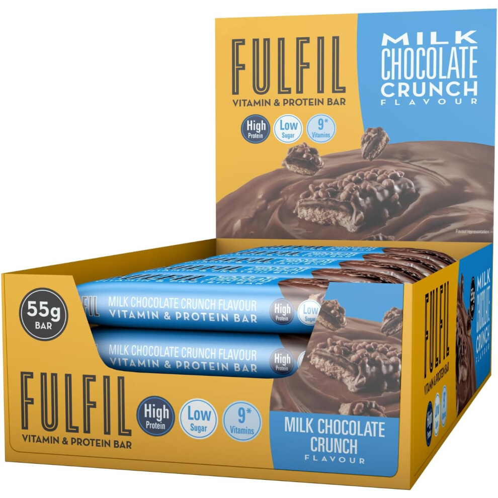 FULFIL Vitamin And Protein Bars (15 X 55 G Bars), Milk Chocolate Crunch Flavour, 20 G High Protein, 9 Vitamins, Low Sugar