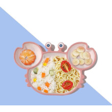 Silikon-Baby-Tischset, rutschfester Teller für Kleinkinder mit starker Saugkraft, passend für die meisten Hochstühle (Krabben-Pink)