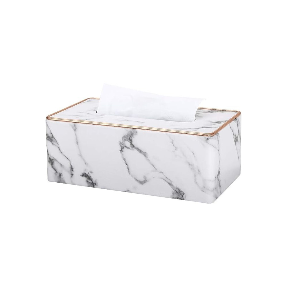 Rectangular Leather Tissue Box (Gray Marble Pattern)