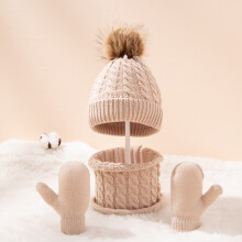 Wool monochrome fried dough twist warm children's hat scarf gloves three piece spot children's hat set (khaki)