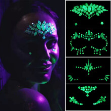 4 Pieces EDM Face Sticker Drill Halloween Ghost Face Sticker Drill Luminous Crystal Diamond Eyebrow Sticker Drill Luminous Face Sticker