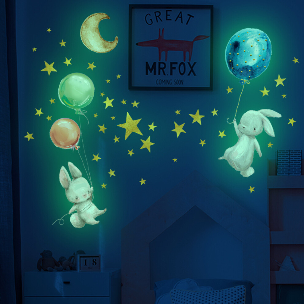 Little bunny balloon luminous star wall sticker cartoon wall sticker luminous sticker children's room decorative wall sticker