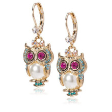 New hot selling animal earrings in Europe and America Fashion owl micro inlaid pearl earrings