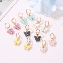 6 pieces of earrings Fashion colorful acrylic butterfly earrings Earrings small fresh sweet colorful ear clasps Earrings