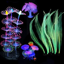 Lichtgevende Aquarium Decoraties, Aquarium Decoraties met Simulatie Paddenstoel Koraal en Veren Koraal, Silicone Decoratie voor Viskom4 Pakken