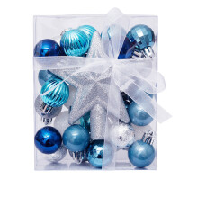 Christmas decorations 3cm set 30 Christmas tree top star baubles gift box set Christmas tree pendant, blue and white