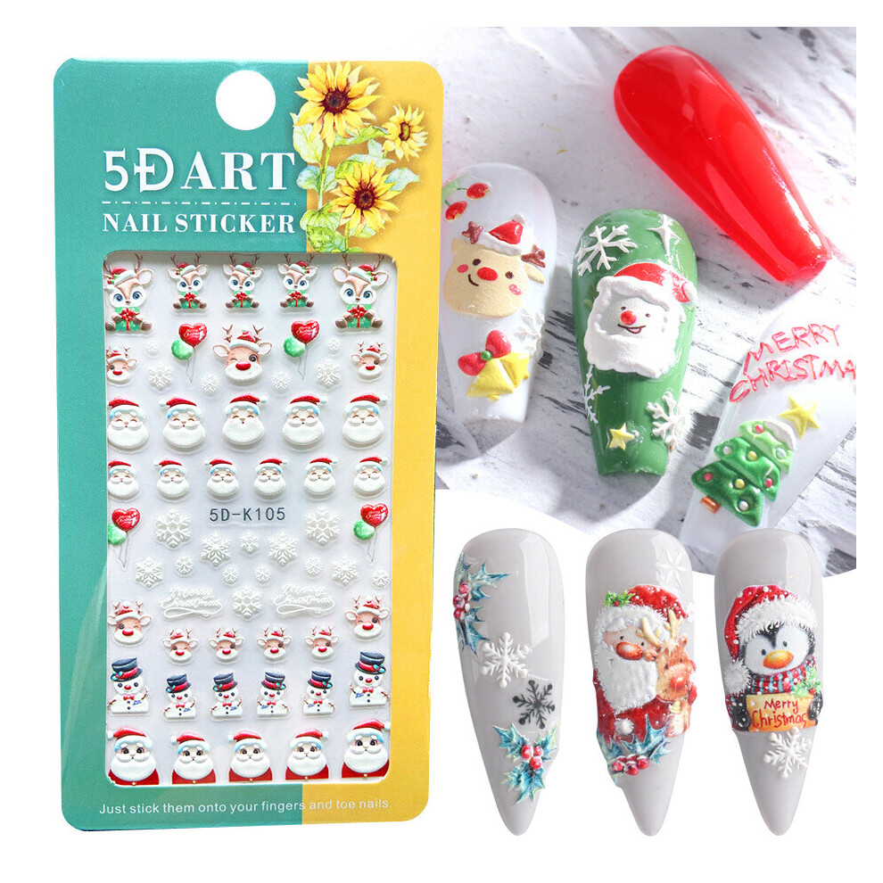 9 5D three-dimensional relief Santa Claus tree snow elk glue Christmas nail stickers