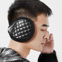 2PCs Men's Warm Earmuffs Checker Plush Earmuffs PU Leather Warm Earmuffs (Black)