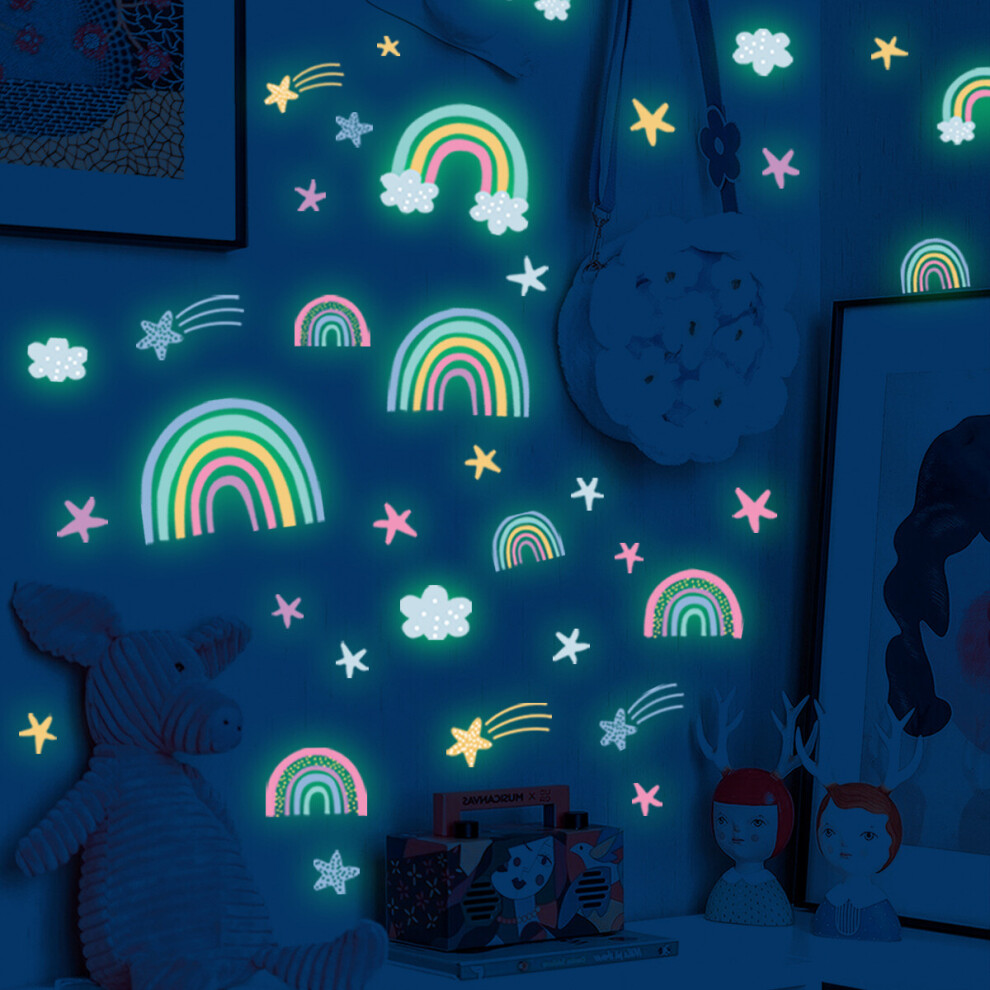 Rainbow Cloud Star Fluorescent Wall Sticker Bedroom Living Room Children's Room Decoration Self adhesive Wall Decal