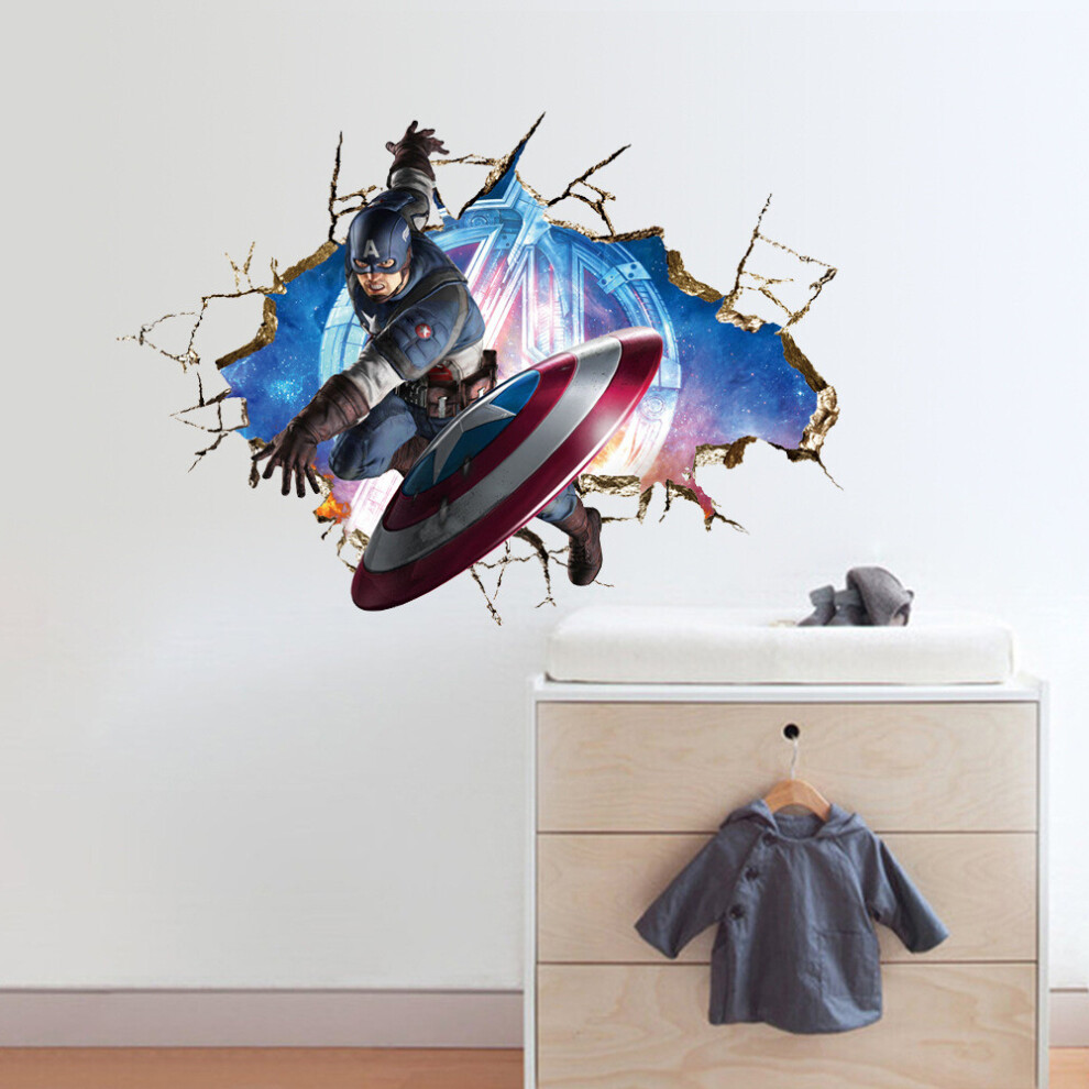 3d Captain America Broken Wall Stickers Background Wall Decals