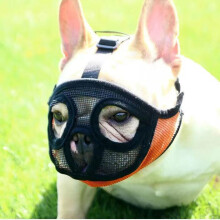 Korte mond hondenmasker, Franse bulldog ademend mesh plat masker, masker voor kauwen en likken bulldog masker (M)