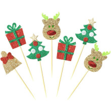 28 Pack Christmas Cupcake Toppers, Glitter Holiday Cake Toppers Home Party Decor Christmas Party Supplies Favors