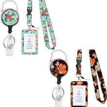 2 jeux de cartes d'étudiant Tendance créative, dessin animé, carte de travail transparente, pendentif lanyard (fleurs)