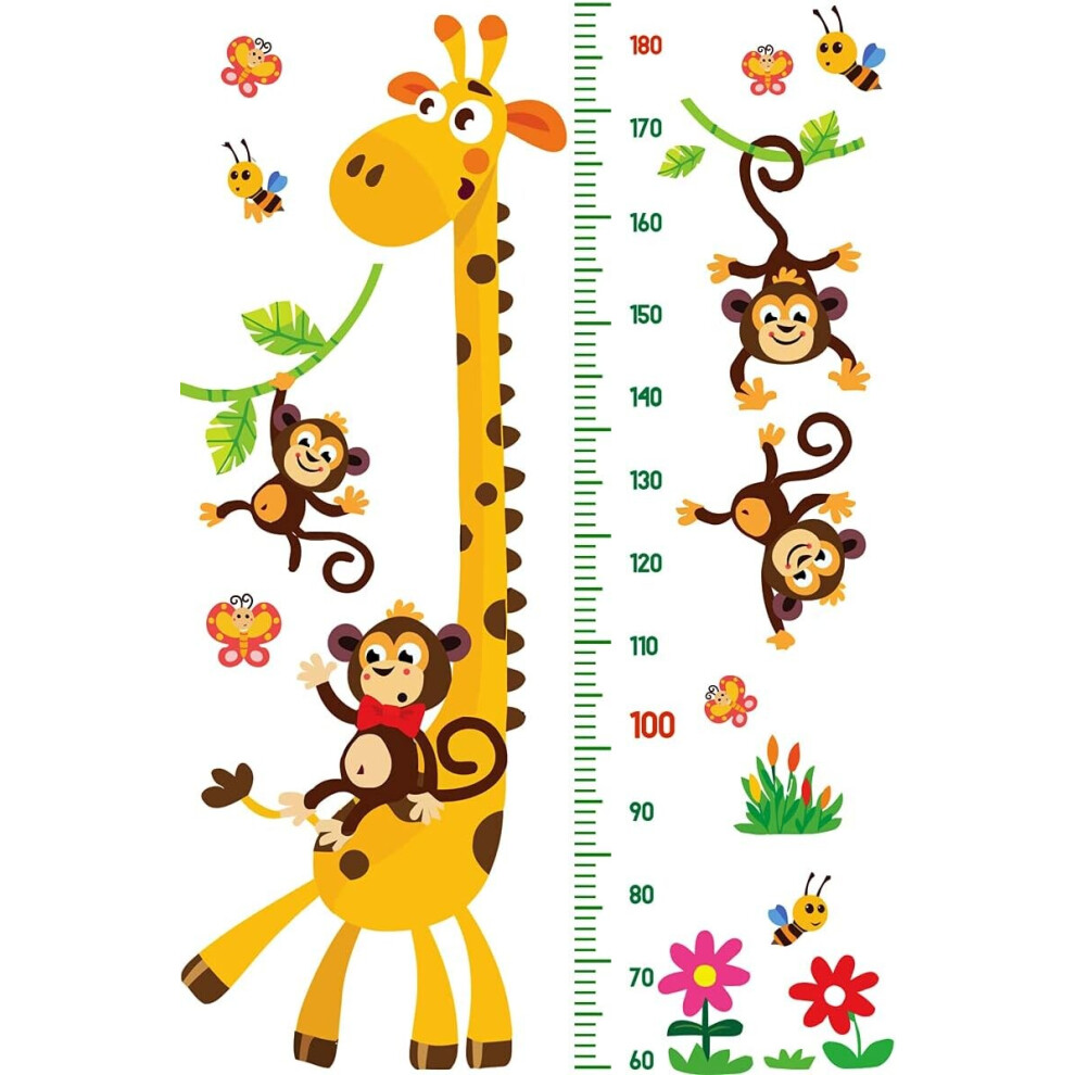 Children's Height Wall Picture | Peel and Stick Parenting Wall Sticker in Baby Bedroom and Children's Playroom - Monkey Giraffe+Animal Balloon