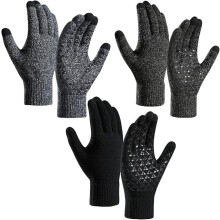 3 Paires de gants d'hiver noirs pour femmes et hommes, gants à écran tactile avec doublure chaude, gants de conduite antidérapants en tricot