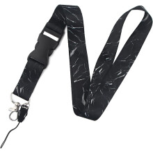 Porte-clés Lanyard pour clés pour hommes Détachable Premium Soft Fabric Neck Lanyard with Removable Buckle (Black Marble)