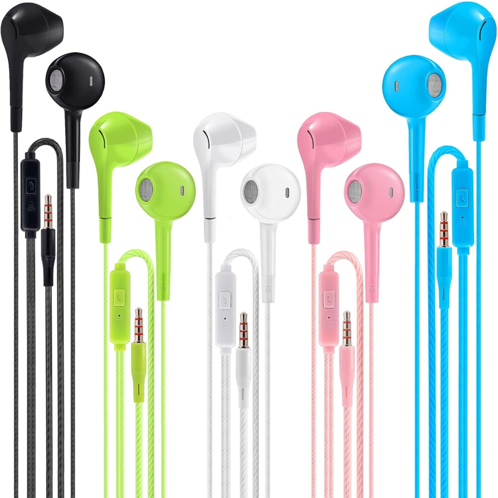 Headphones Earphones With Microphone Pack Of 5, Noise Isolating Wired Earbuds, Headphones With Powerful Heavy Bass Stereo 7751377905445