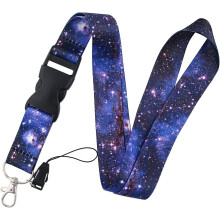 Purple Galaxy Lanyard for Work ID Keychain 20.3" Long for Men Women with Detachable Black Buckle