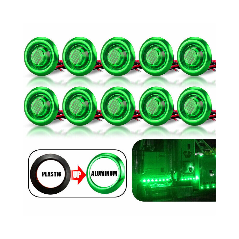 10X 3/4" 12V Marker Lights Led Truck Trailer Round Side Bullet Indicator Green 7751377897313
