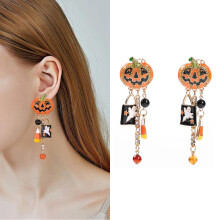 2 paires de nouvelles boucles d'oreilles en alliage de pétrole exagéré citrouille fantôme boucles d'oreilles Halloween