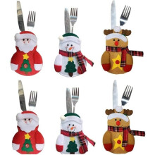 6pcs Christmas Tableware Holders Set Snowman Santa Claus Elk Tableware Bags Suitit for Christmas Party Decoration