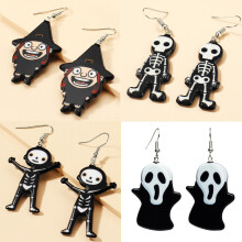 4 pairs of Halloween creative soft pottery witch earrings female hand-painted skull earrings creative personality ghost exaggerated earrings