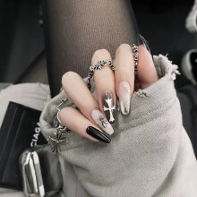 Faux ongle gothique sombre pièce d'usure d'ongle autocollant fini pièce d'ongle 24 pièces d'ongle autocollant d'usure d'ongle