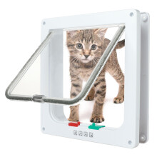 Große Katzenklappe (Außenmaß 28cm x 24,9cm), 4-fach verschließbare Katzenklappe für Katzen und kleine Hunde